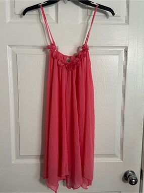 In Bloom Coral Pink Floral-Embellished Spaghetti Strap Chemise